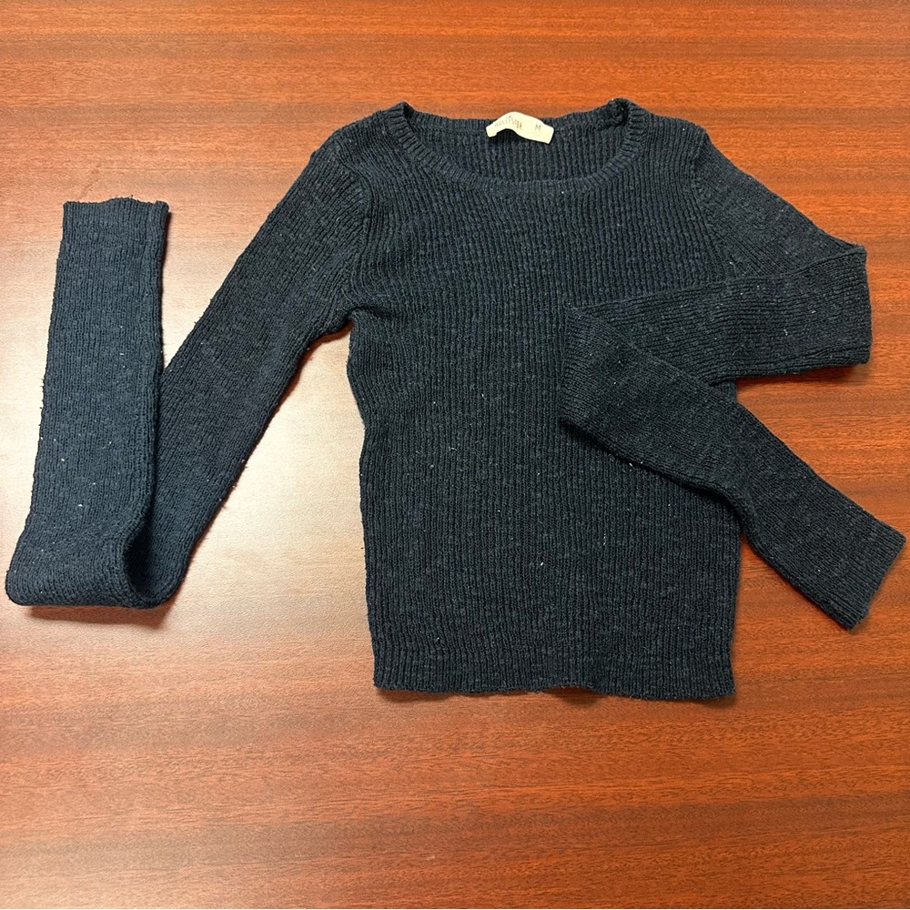 Hollister Womens Size M Dark Blue Crew Neck Sweater Acrylic Tight Bodycon Fitted